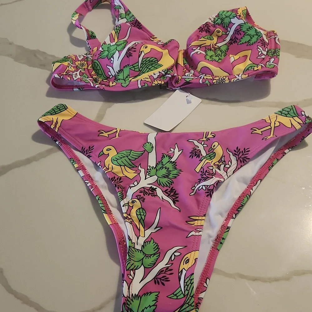 Floral Print Push-ups V-Shaped Steel Wire Bikini Set‎ sz S